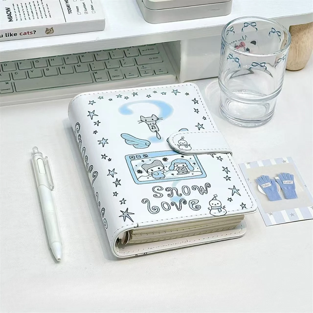 A6 Cute Cat Notebook Loose Leaf Notebook PU Student Portable DIY Photocards Collect Book Diary Planner Stationery