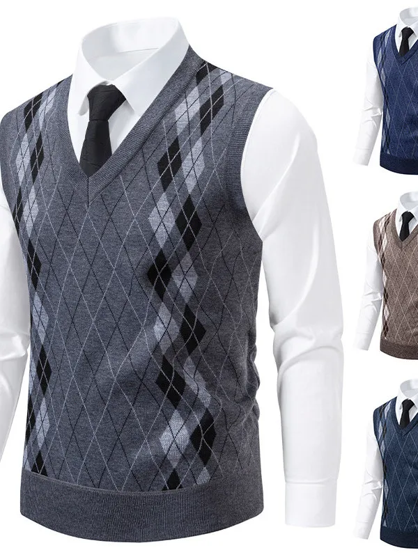 

Новый мужской вязаный жилет с V-образным вырезом, ретро-стиль, школьный, повседневный, из полиэфирного волокна, для зимы, для бизнеса и отдыха, 2025 год