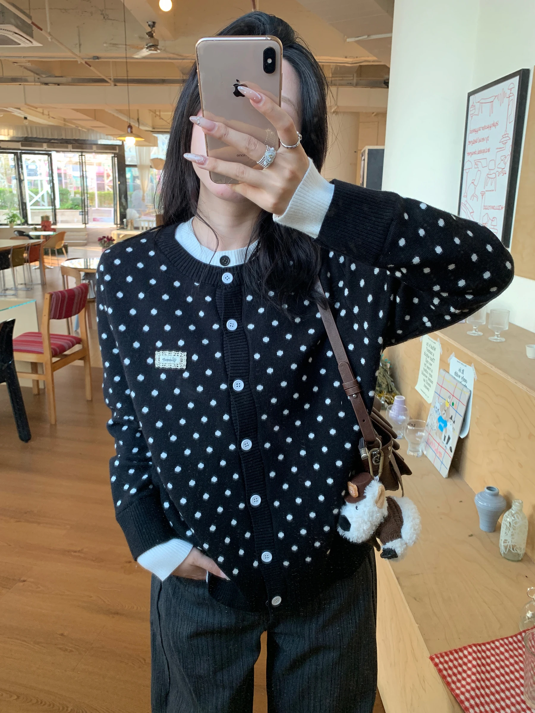 

Вязаный кардиган Muziyang в горошек для женщин, весна-лето, свободный крой, модный, для повседневной носки, приталенный, с длинными рукавами