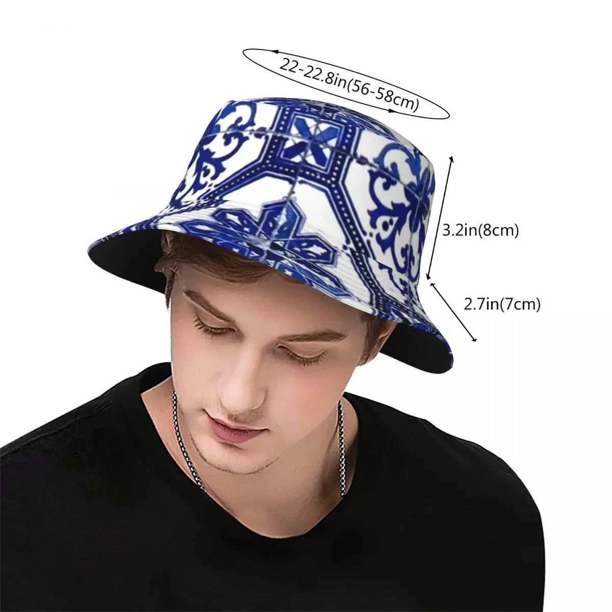 Portuguese Tile Bucket Hat Blue and White Hip Hop Fisherman Caps For Men Women Travel Hiking Sun Hats Foldable Printed Cap