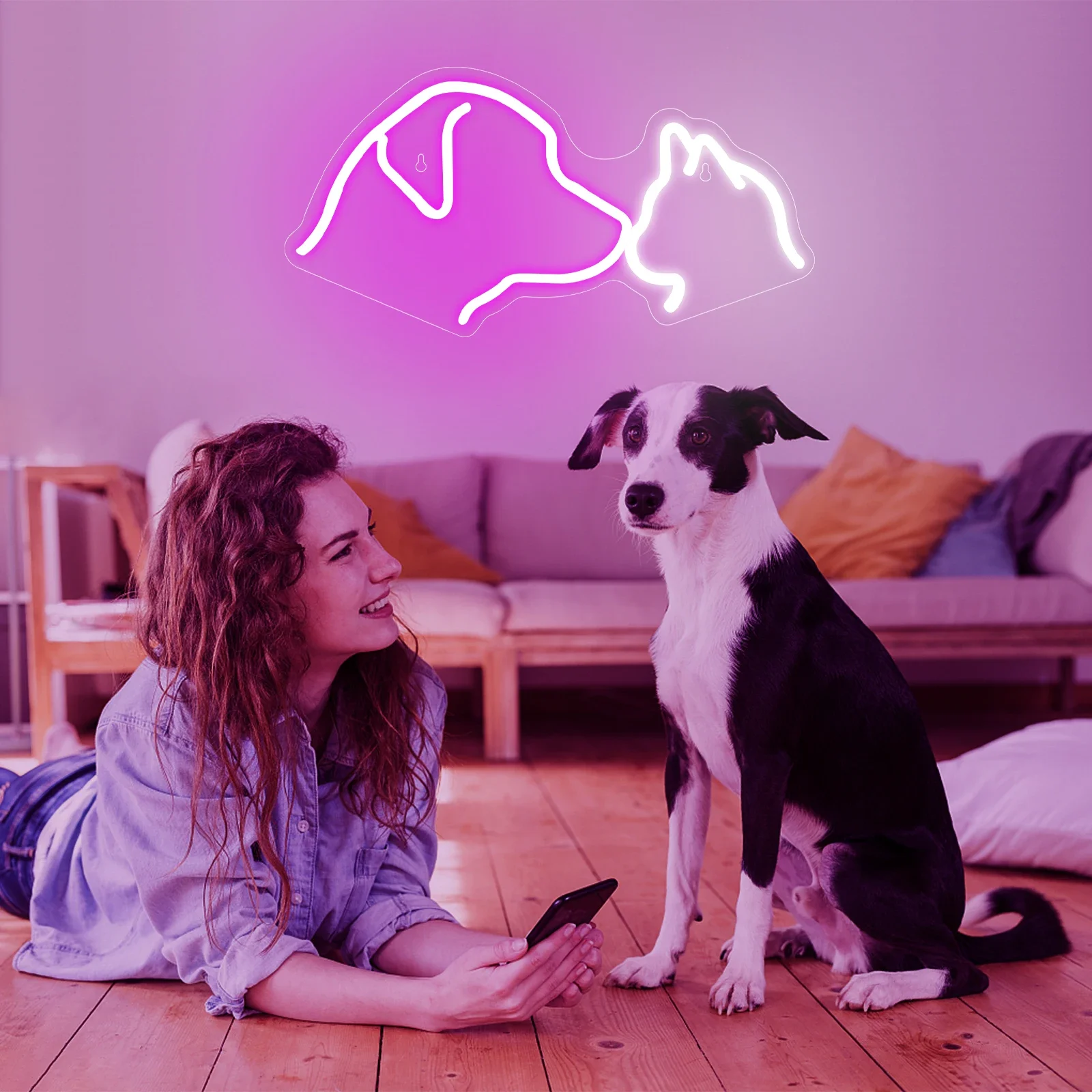 Dog Cat Neon Sign For Wall Decor Usb Anime Light Up Signs for Kids Bedroom Pet Shop Room Birthday Party Decorations Teens Gifts