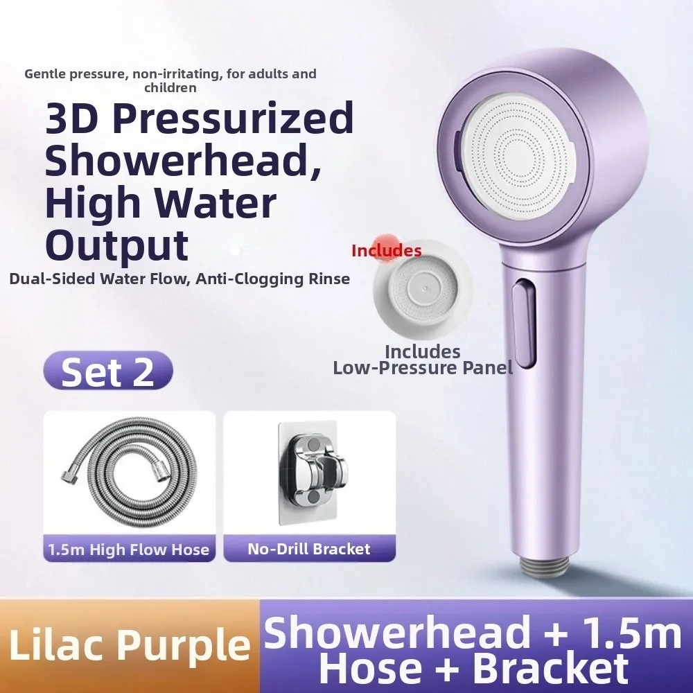 

Съемная ручная насадка для душа, 3-скоростной регулируемый антиблокирующий душ высокого давления с держателем из нержавеющего шланга длиной 1,5 м