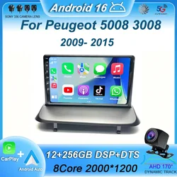 Android 16  Wireless Carplay Auto Car Radio For Peugeot 5008 3008 2009-2015 Audio GPS Navigation Multimedia Video Player Stereo