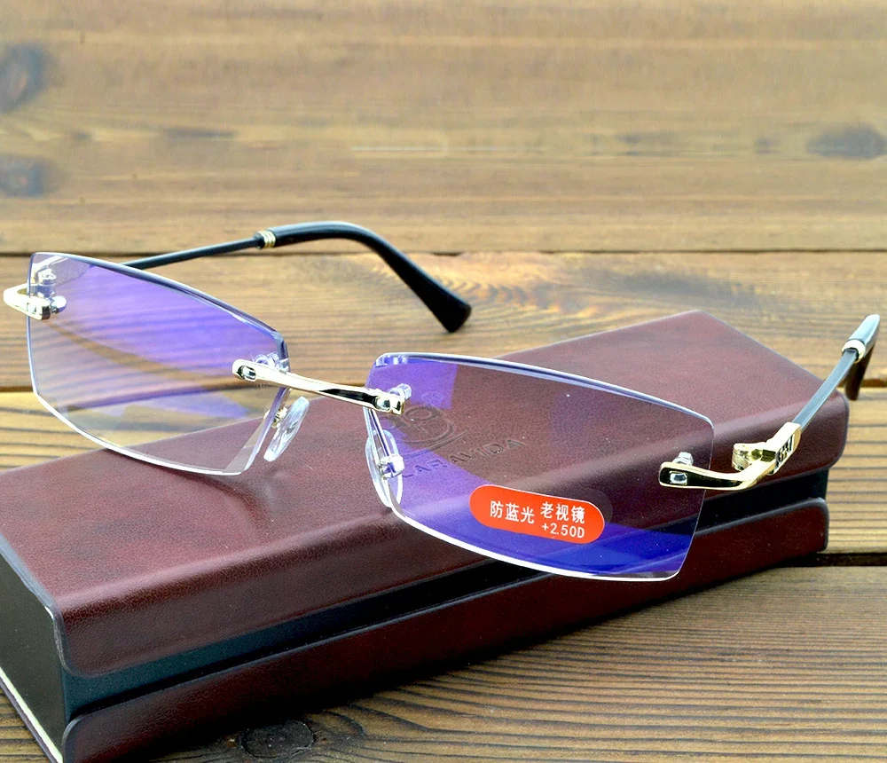 

Men Rimless Luxury Grey Lenses with Pu Case High Standard Reading Glasses +1 +1.5 +2 +2.5 +3 +3.5 +4