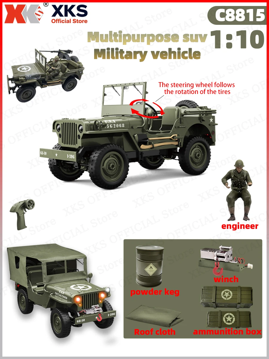 XKS JJRC C8815 1:10 Willys 1941MB schaal RC auto 2.4G 4WD afstandsbediening militair terreinwagen voor kinderen en volwassenen - afbeelding 2