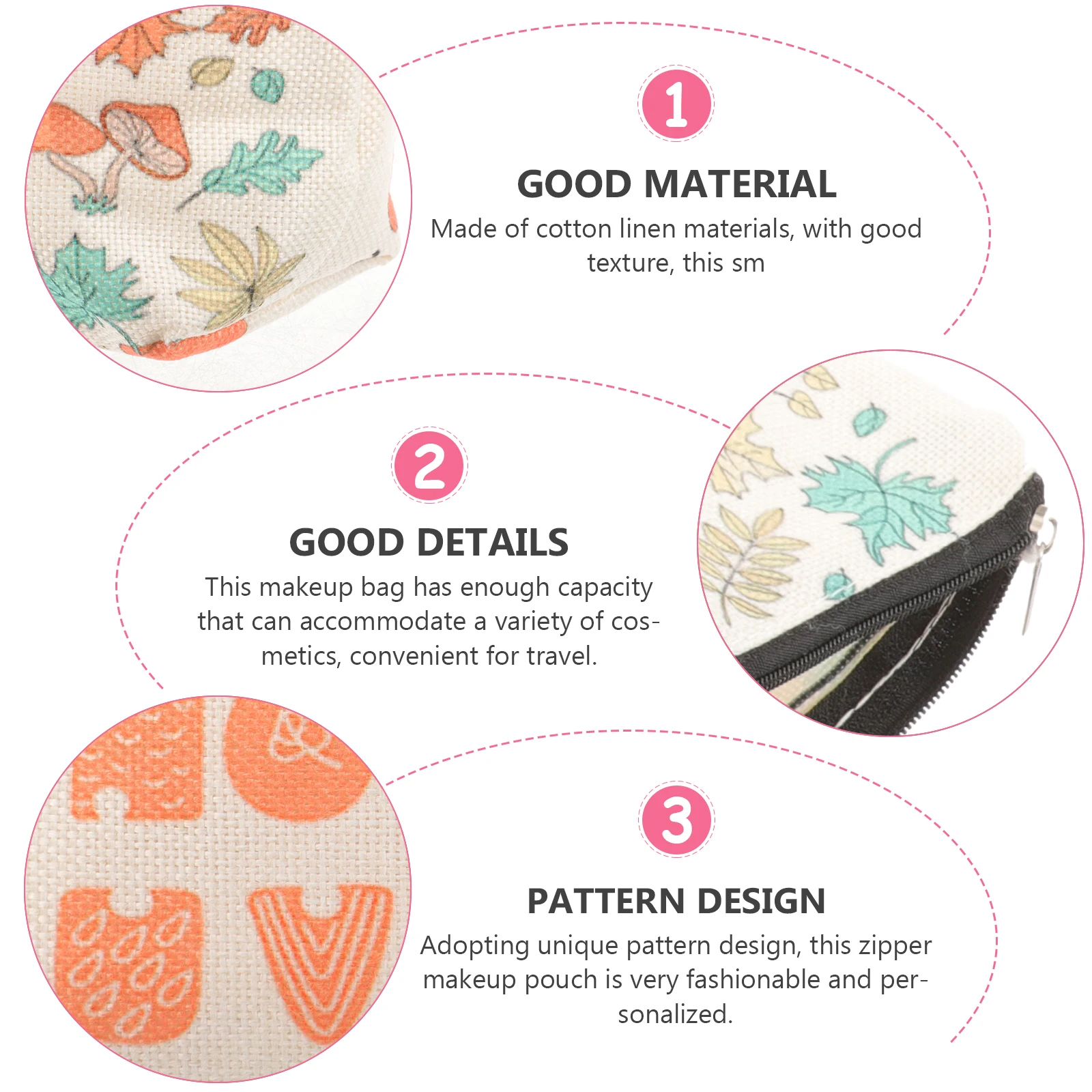 

Waterproof Zipper Makeup Bag Travel Organizer Pouch Women Portable Cotton Linen Toiletry Coin Bag For Daily Use Outdoor