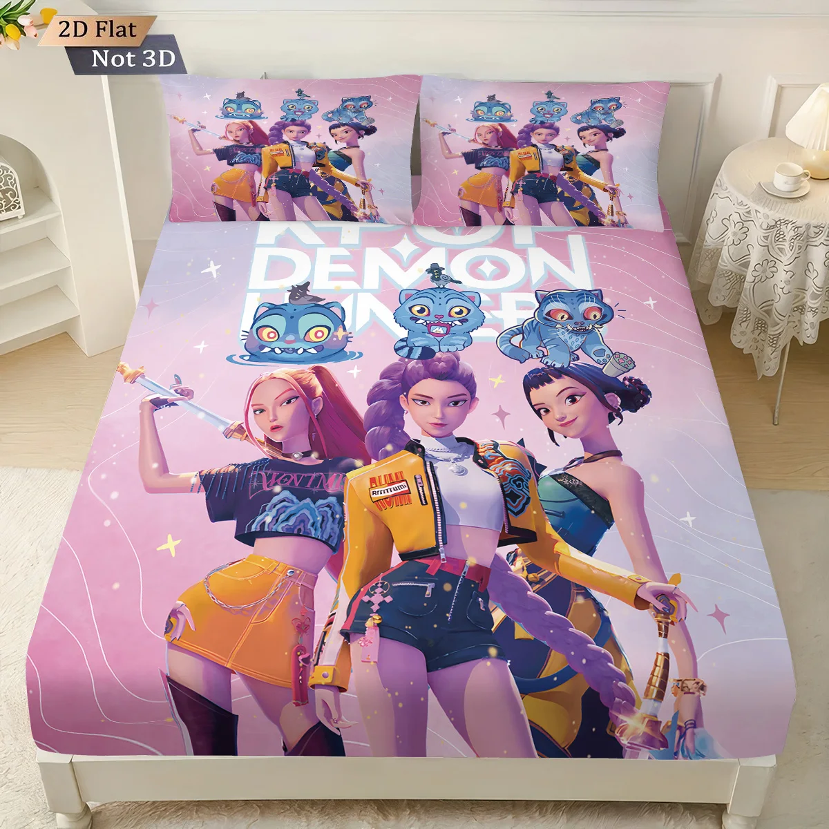 Ensemble de draps de lit sans noyau imprimé chasseurs de démons k-pop, plusieurs tailles, housse de lit souple, décoration de literie de chambre à coucher, lavable en Machine, 3 pièces