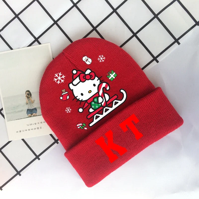 Sanrio Knitted Hat Hello Kitty Anime Cute Woolen Hats children Cute printed household Beanies Caps Winter outdoor warm cap gifts