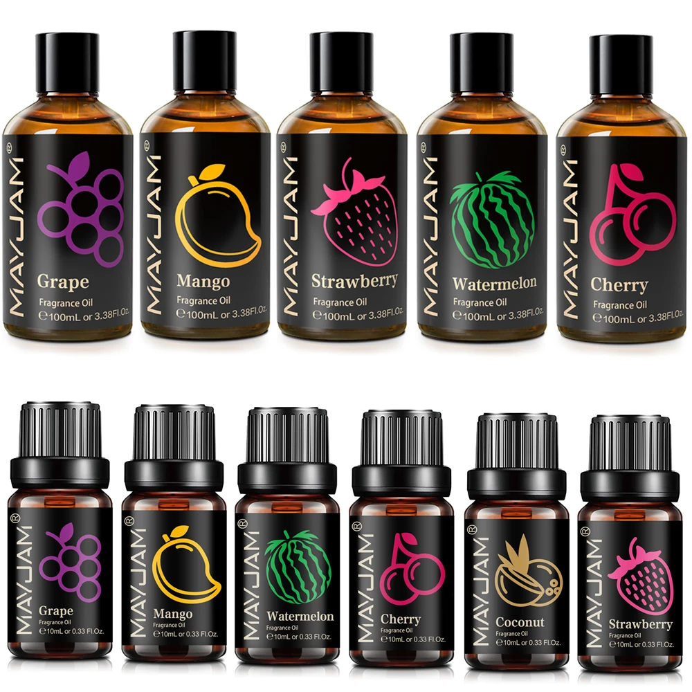 MAYJAM 10ml 100ml Fruit Fragrance Oil Grape Strawberry Watermelon Cherry Coconut Mango Apple Lime Banana Guava Reed Diffuser Oil