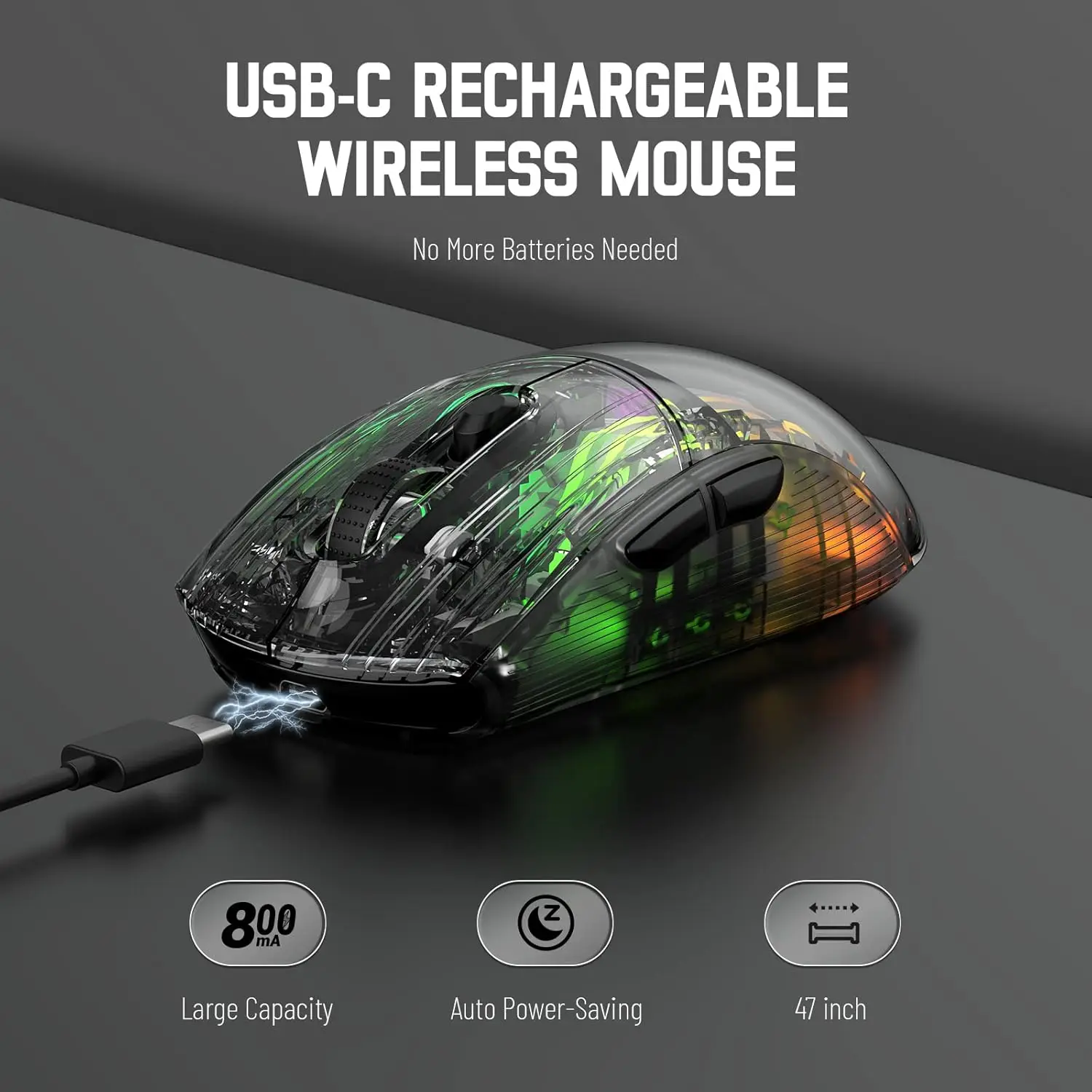 ATTACK SHARK X2 Draadloze Gaming Muis PC Transparante Shell Computer Muizen, Dual Mode BT5.0/2.4G, RGB Oplaadbare Mute Muis