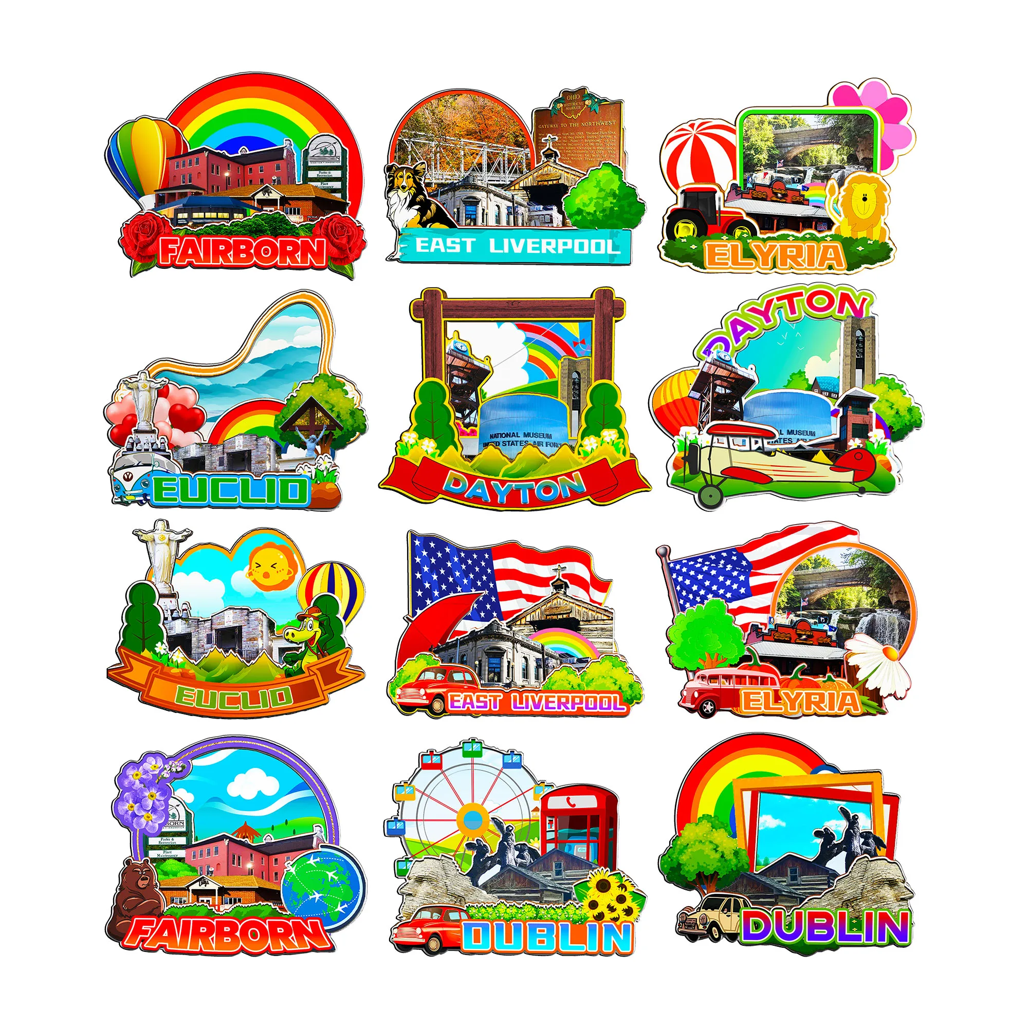 Imanes decorativos para Fairborn Elyria Dayton East Liverpool Euclid Dublin Ohio EE. UU. Punto de referencia de la ciudad