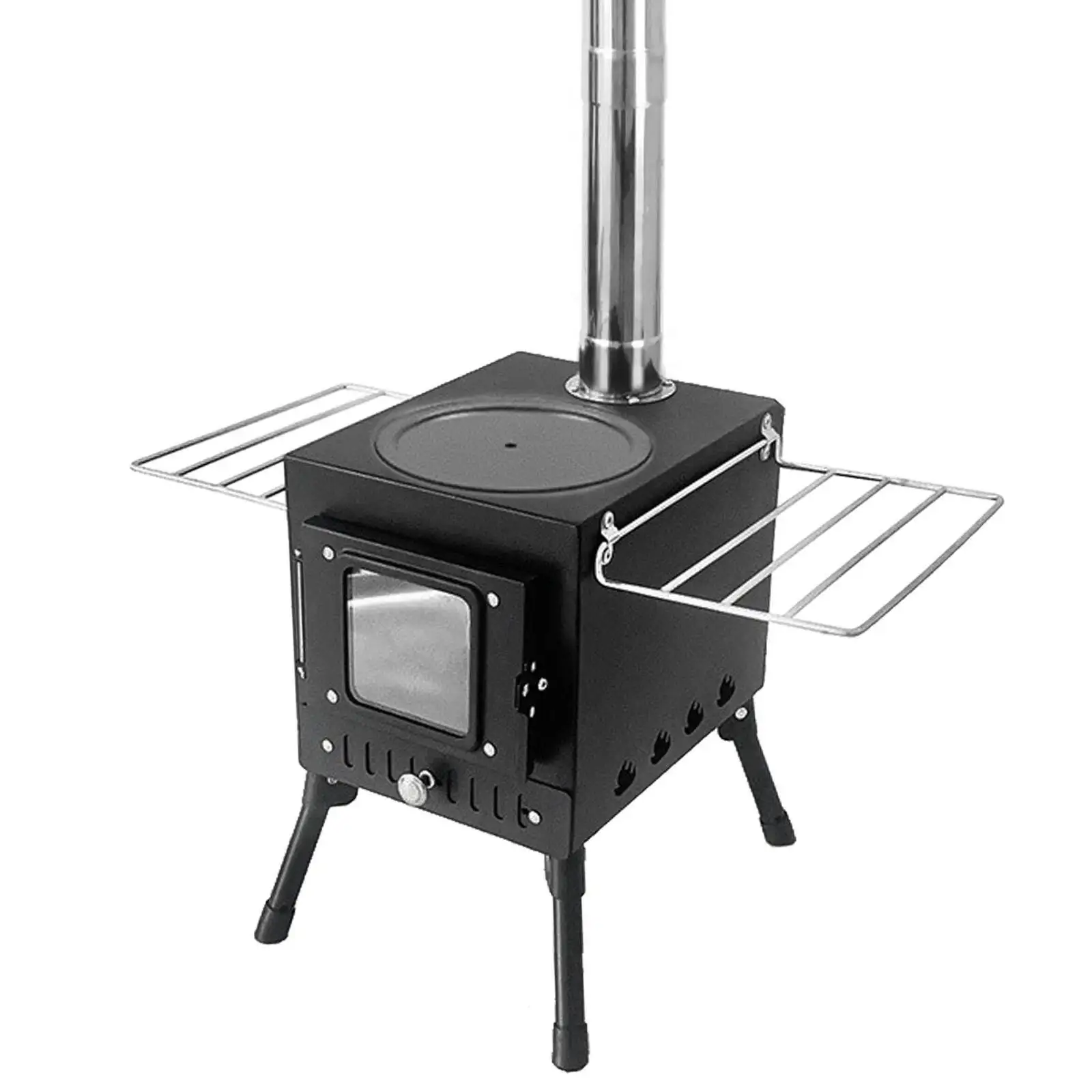 

Outdoor camping wood-burning stove, stainless steel folding heater, tent fire window, fireplace