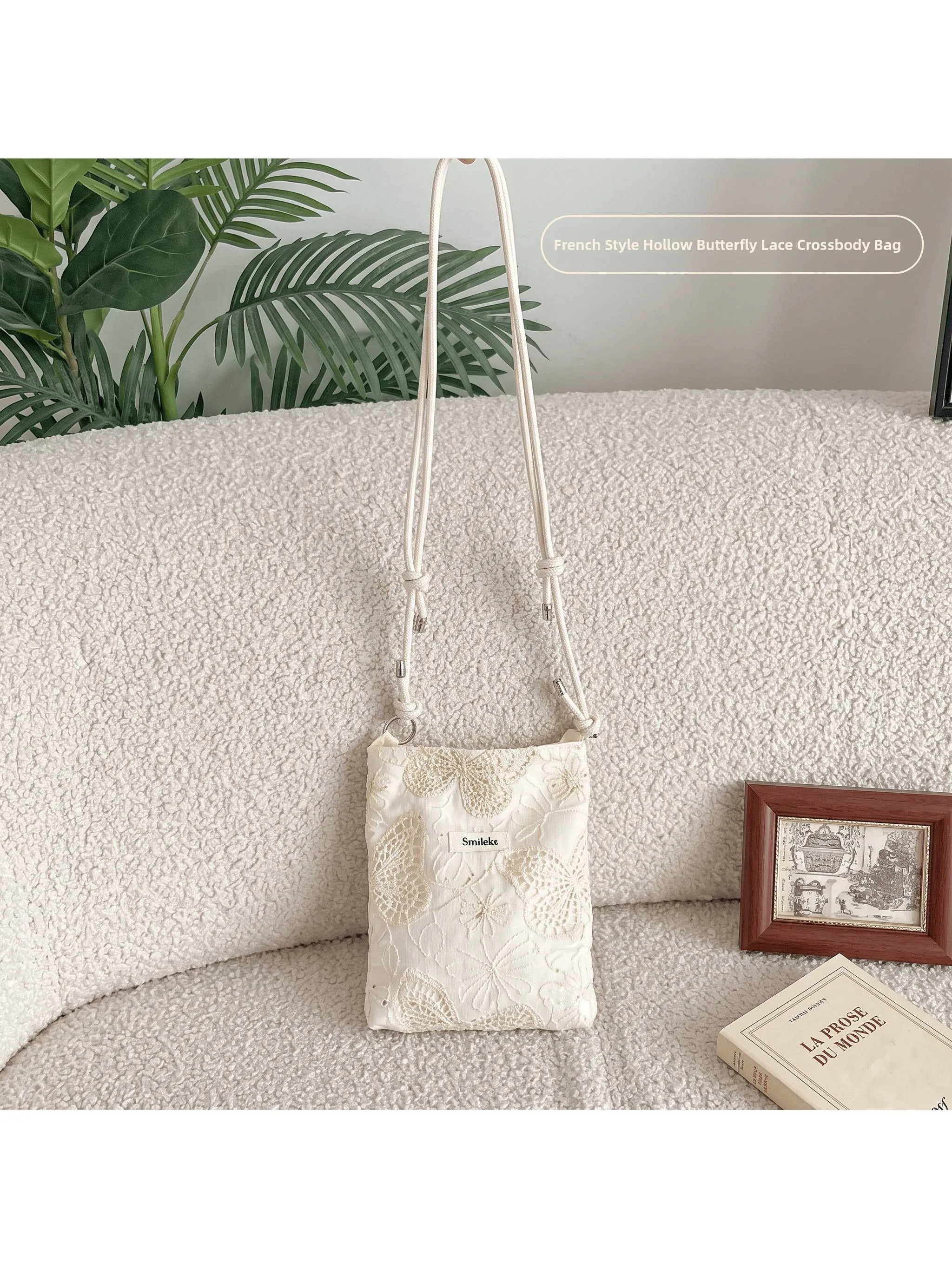 Adjustable Lace Hollow out Crossbody Bag Coin Phone Bag Unisex Mobile Phone Crossbody Bag Home Use Soft Fabric Bag