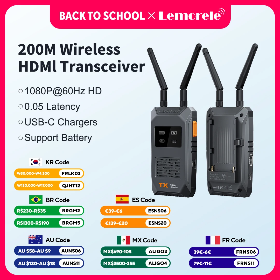 Lemorele 5g 1080p sem fio hdmi transmissor e receptor 200m transceptor de vídeo de baixa latência para câmera portátil pc tv app visualização