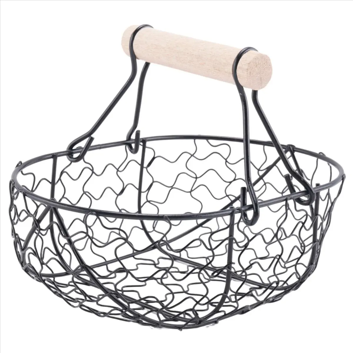 REST Wooden Handle Metal Retro Basket Portable Multi-Function Vegetable Fruit Egg Groceries Practical Storage Basket Organizer B