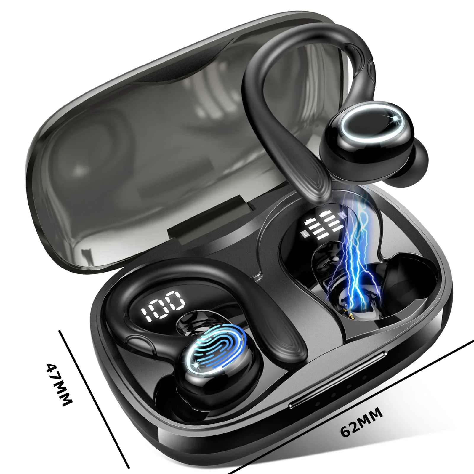 Wireless Earbud, Bluetooth 5.3 Sports Headphones with HiFi Stereo Sound, Bluetooth Earbud Dual LED Display, 48H Playtime.