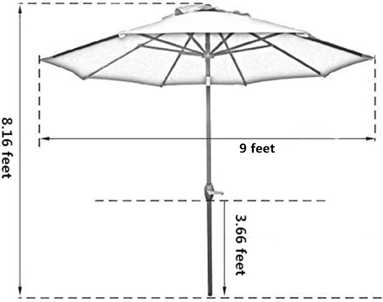 Sunnyglade-paraguas de mesa para exteriores, sombrilla de Patio con 8 costillas resistentes, bronceado, 9'