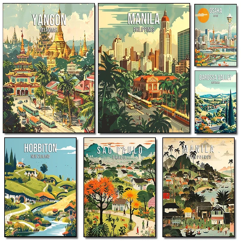 Retro Tourist Cities Ukraine Philippines India UK landscape Poster Canvas Paintings Wall Art Pictures Home Decor