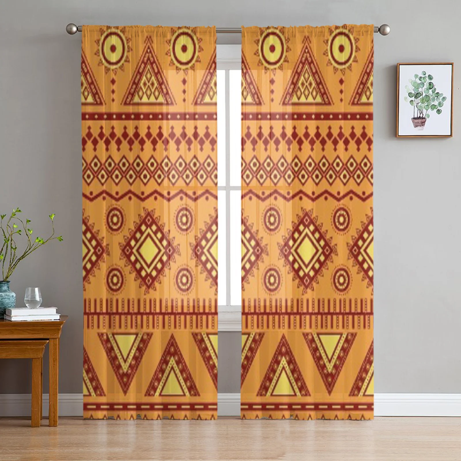 Aztec Geometric Pattern Sheer Curtains For Bedroom Exquisite Voile Curtain Living Room Kitchen Chiffon Fabric Curtains