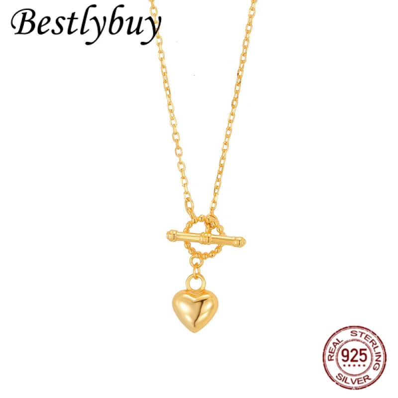 

Original Design S925 Pure silver OT Buckle 3D Heart-shaped Necklace For Women's High-end Fashion Collarbone Chain 45CM