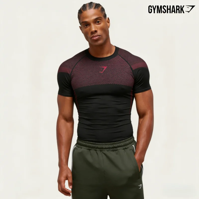 GYMSHARK2026 T-shirt de sport à manches courtes, T-shirt à manches courtes respirant pour l'extérieur et T-shirt à manches courtes pour hommes