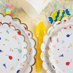 Christmas Theme Party Decoration Kids Paper Napkins Plates Cups Gold Foil Disposable Tableware Wedding Birthday Party Decorative