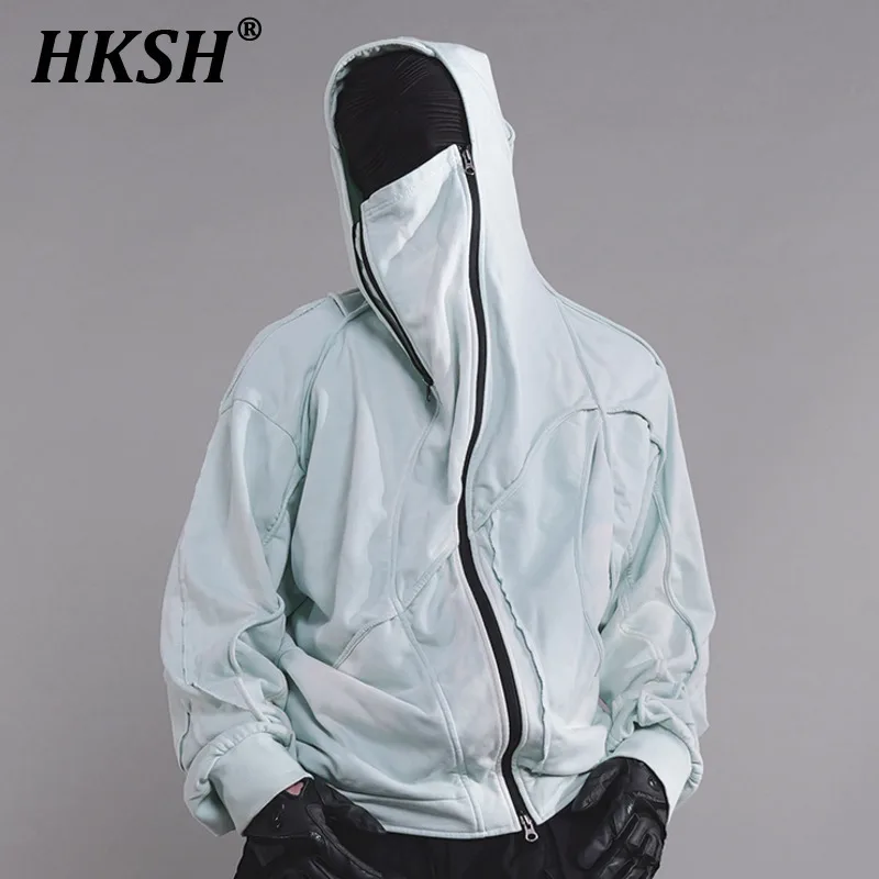 

HKSH Spring Autumn New Waste Land Asymmetric Deconstruction Blended Cotton Loose Silhouette Diagonal Zipper Chic Hoodies HK2875