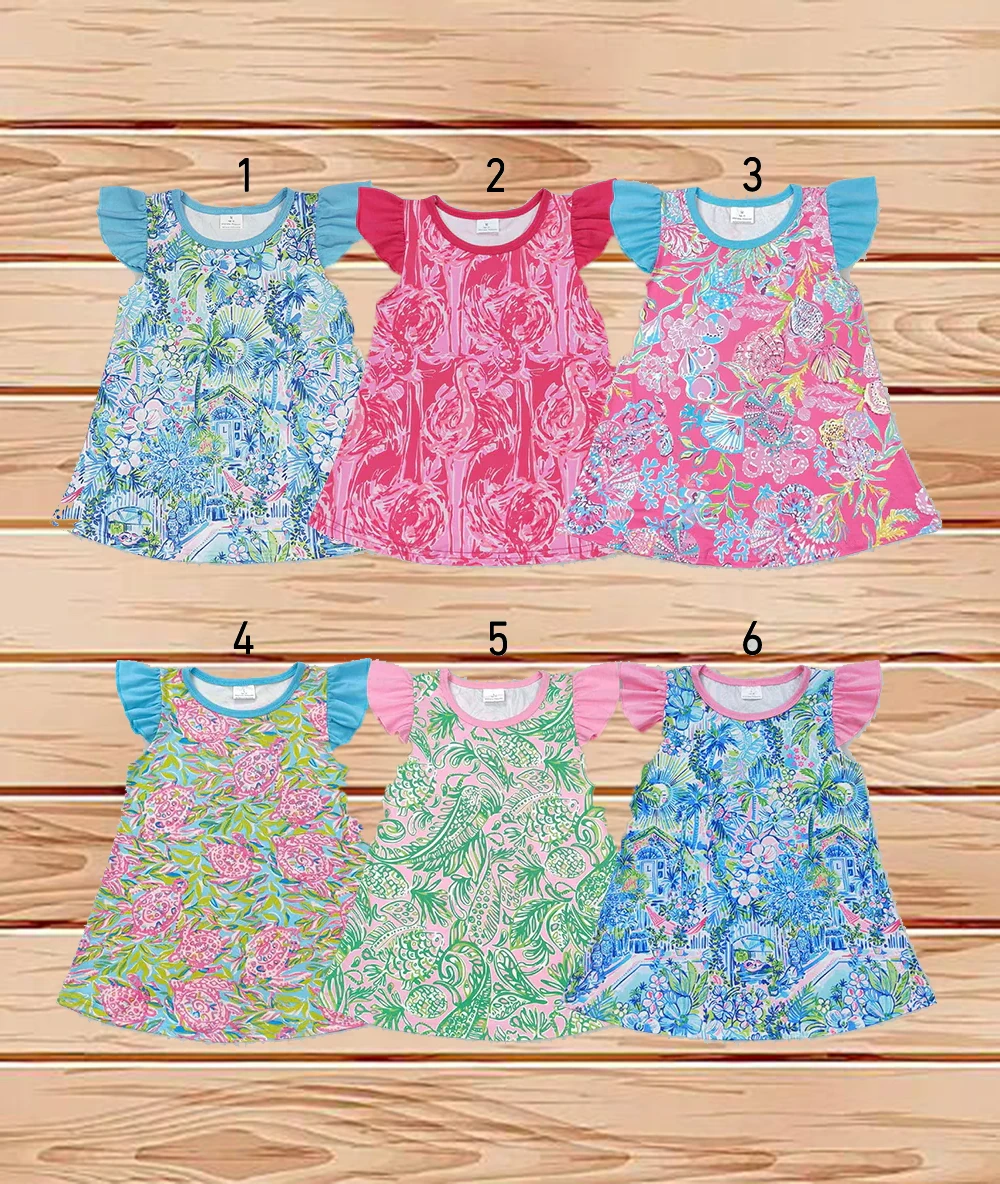 

4.4 Wholesale hot sale western boutique kid children Sibling Baby Girls Sea Flowers Flutter Sleeve Tunic Tops