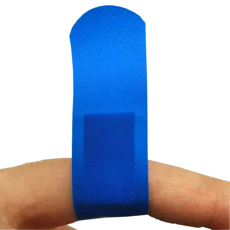 Imagem -05 - Band-aid Adesivo de Gesso Metal Azul Molho Impermeável Bandagem de Primeiros Socorros para Alimentos Hotel e Chef Médico 100 Pcs