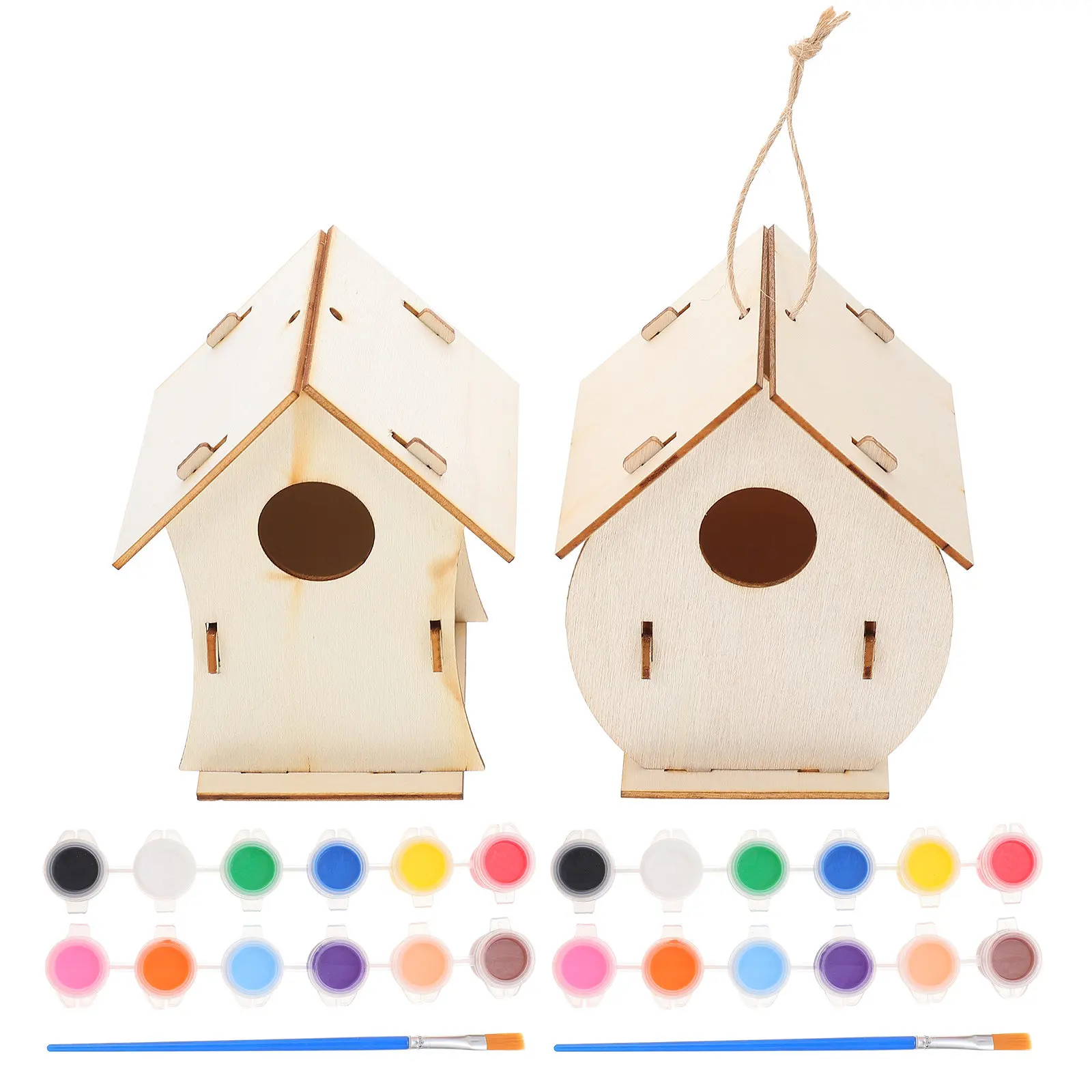 

2 набора детских деревянных домиков для птиц для самостоятельной росписи, набор для творчества из натурального дерева, набор для ручной росписи, креативное украшение в виде птичьего гнезда