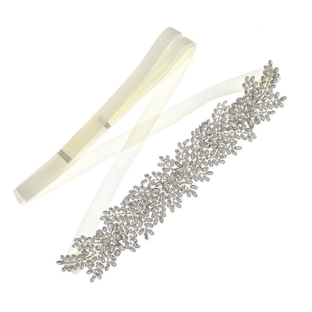 

Rhinestone Wedding Dress Belts Self tie Leaf Shape Lightweight Bridal Gown Accessory for Bride Bridesmaid Prom Party