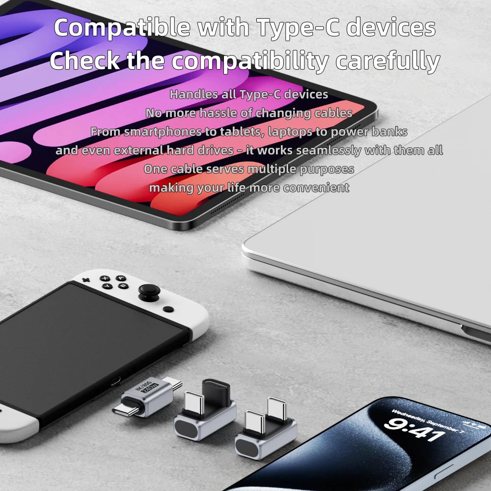 U Shape PD240W USB C Adapter 8K@60Hz 80Gbps 180 Degree USB C Female to Male Adapter Connector for Thunderbolt 4/3 Switch Laptop view 4
