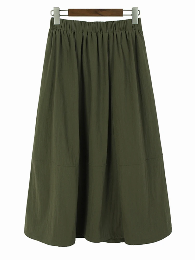 High Elastic Waist Green Drawstring Long A-line Casual Half-body Skirt Women Fashion Tide New Spring Autumn