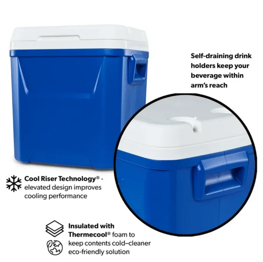 60 QT Blue Laguna Wheeled Hard Sided Ice Chest Cooler Long Lasting Ice Retention Large Capacity Portable Rolling Cool Box With Pull Handle And Wheels Stain Resistant Interior Perfect For Camping Fishing Beach Picnic Outdoor BBQ Travel Food Drinks Storage view 5