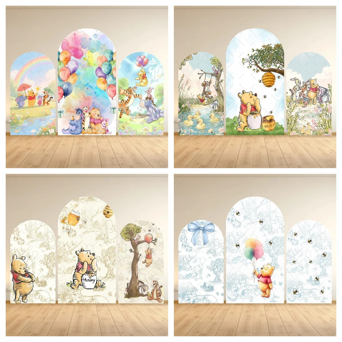 Toile de fond de dessin animé Winnie l'ourson pour fête d'anniversaire d'enfants, baby shower, décoration photo, fournitures de photographie