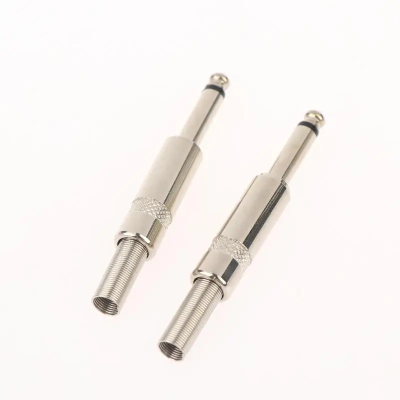6.35mm Metal Stereo Audio Plug 2PCS 2 Pole Mono Microphone Connector for Theater Sound System Guitar Amp Wiring