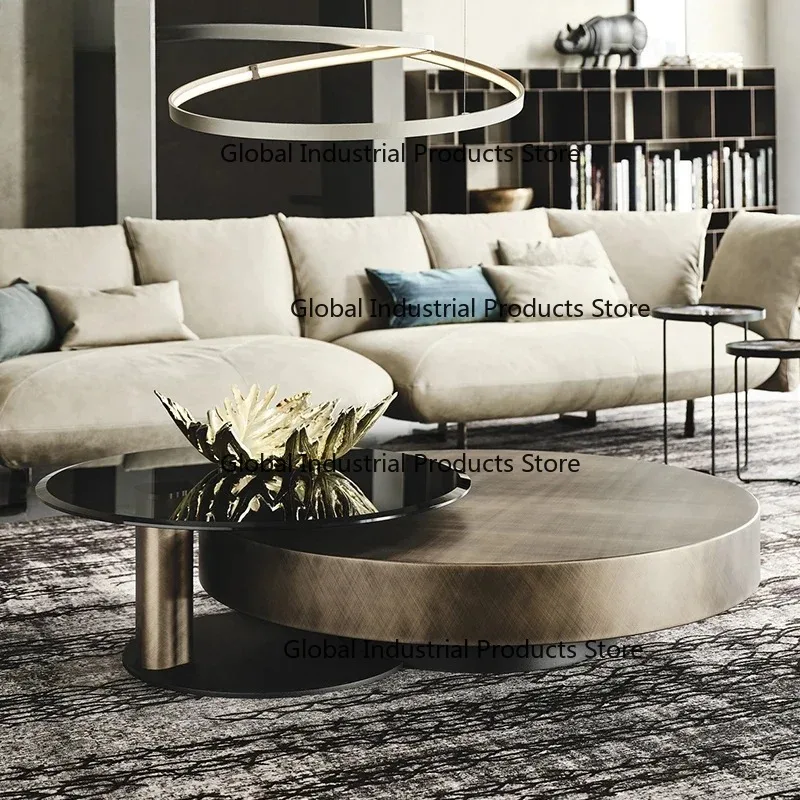 Nordic Minimalist Italian Antique Oval Irregular Steel Coffee Table Silver Metal Side Table Room Furniture