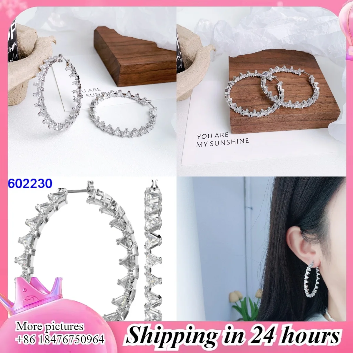 2024 SW Original New Product Fashion Exquisite Fashion Design Triangle Cutting Crystal Large Circle Earrings Gift for Girlfriend