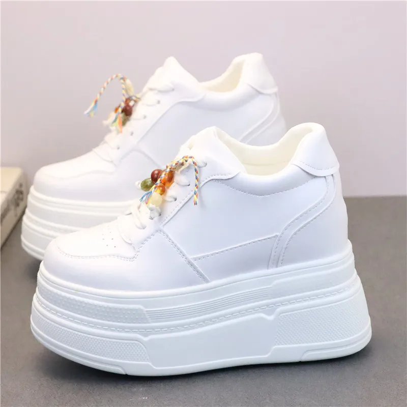 Women's 12cm Platform White Sneakers - Fall/Winter Thick Sole Elevator Shoes for Petite Women Plus Size Available