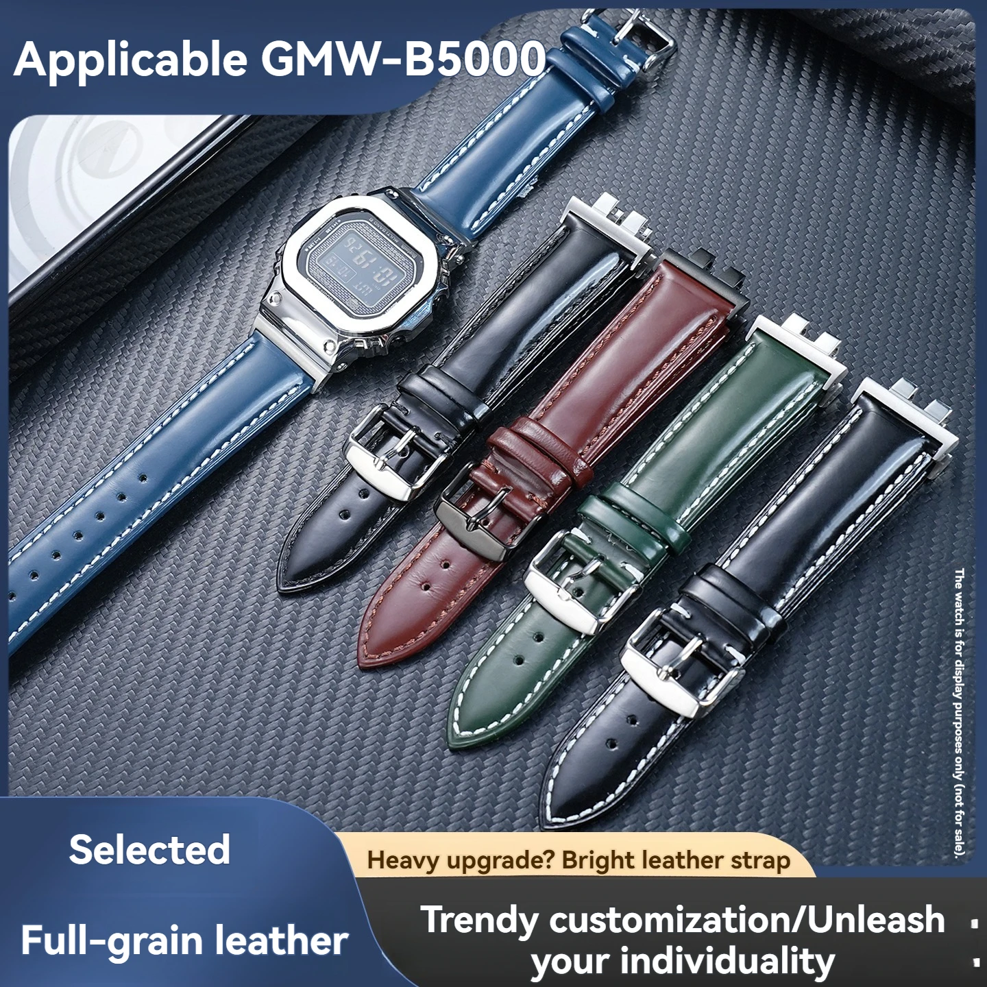 

For Casio G-Shock GM-B2100 GMW-B5000 35th Anniversary Gold & Silver Square, Leather Strap Vintage Replacement Watch Band for Mod