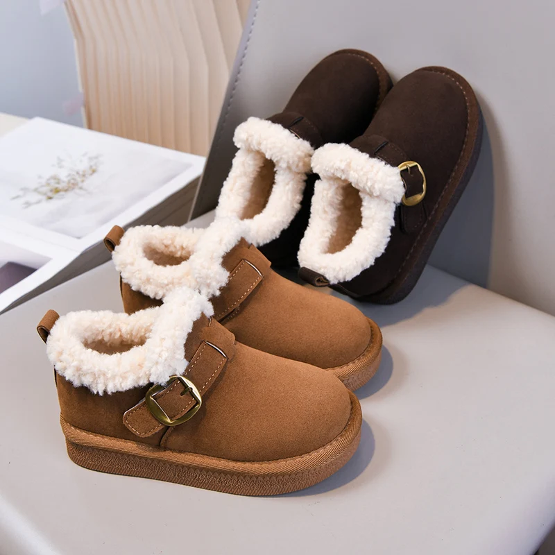 

Soft Plush Lined Low Boots for Toddler Girls 2025 New Winter Kids Warm-lined Leather Boots Non-slip Simple School Outdoor Play