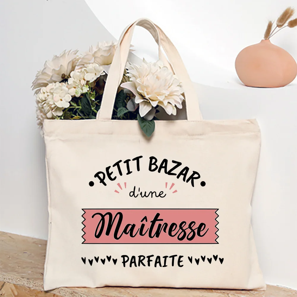 

My Maitresse Is The Greatest on Earth Printed Canvas Shoulder Bags Female Shopping Totes Women Travel Handbags Gifts for Teacher