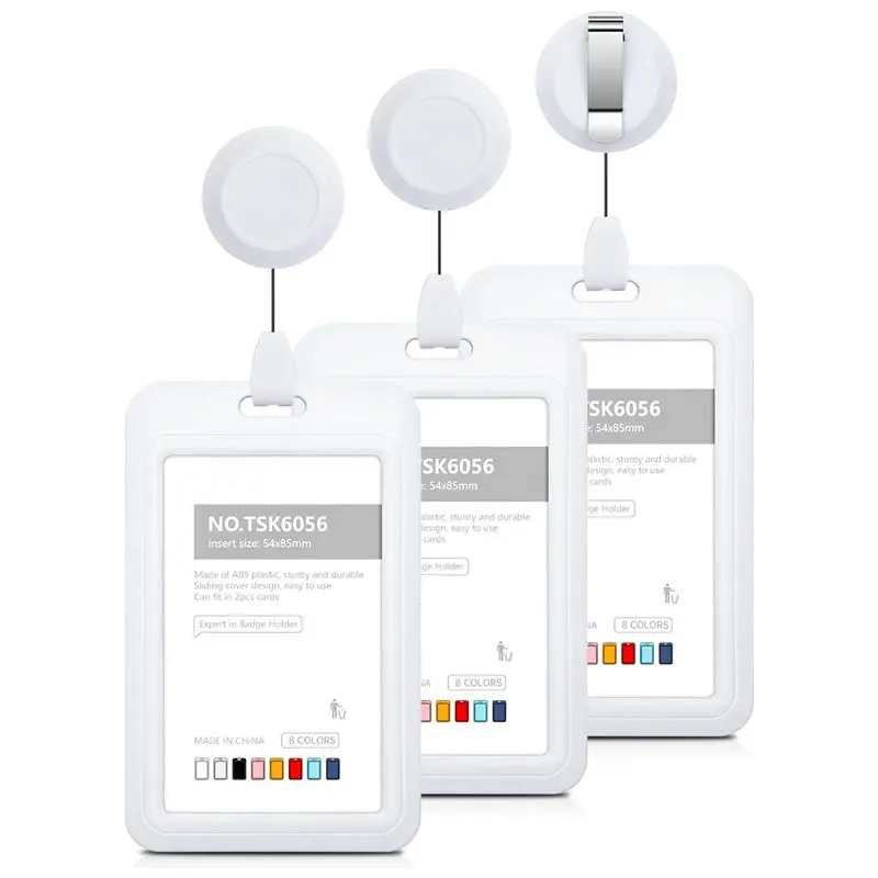 AU61-Retractable Badge Holders With Retractable Badge Reel Clips Id Badge Holder 3PCS White