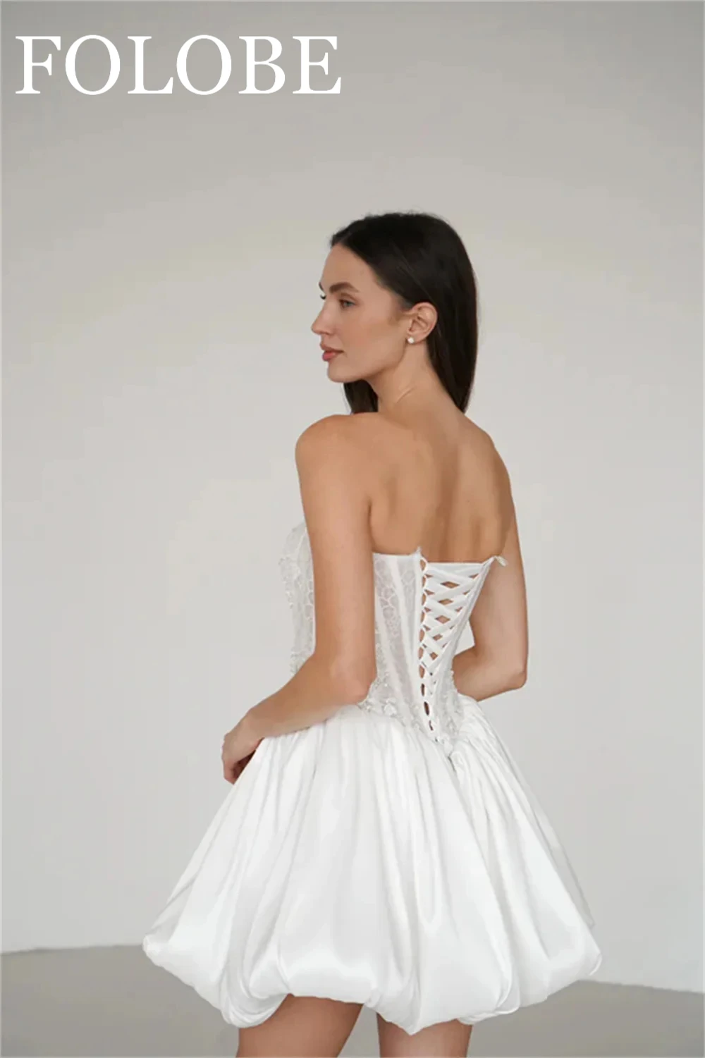 Robes de mariée blanches personnalisées, robes de bal à perles, sans manches, paillettes, Corset au dos, sans bretelles, courte, Mini robe de mariée en Satin