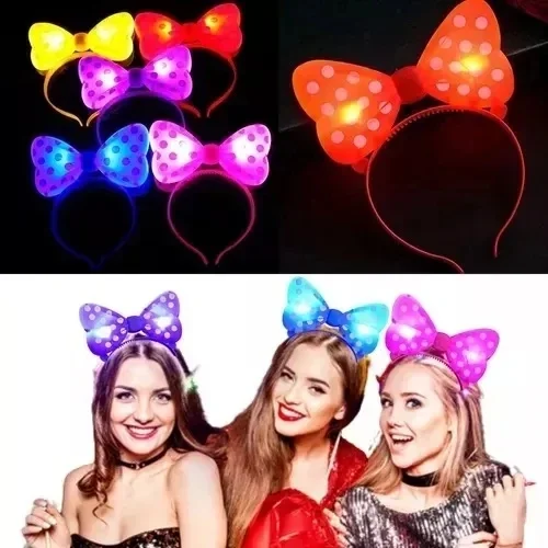 5/10Pcs LED Light-Up Girls Polka Dot Bowknot Headband Flashing Luminous Bow Headband for Glowing Parties Fancy Plastic Headband