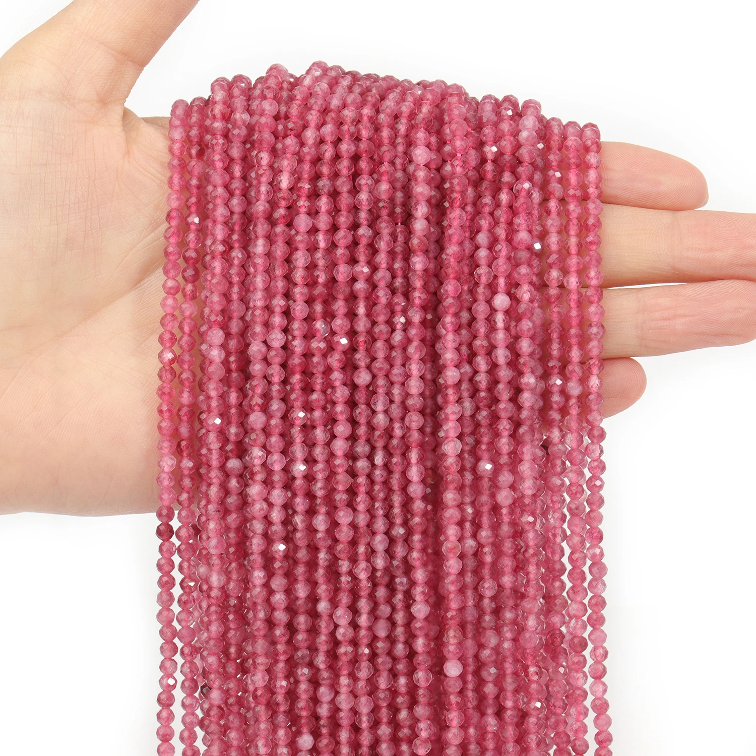 Großhandel Facettierte 2 3 4mm Naturstein Rosa Turmalin Perlen Runde Kleine Lose Perlen für Schmuckherstellung DIY Armbänder Halsketten – Detail 5