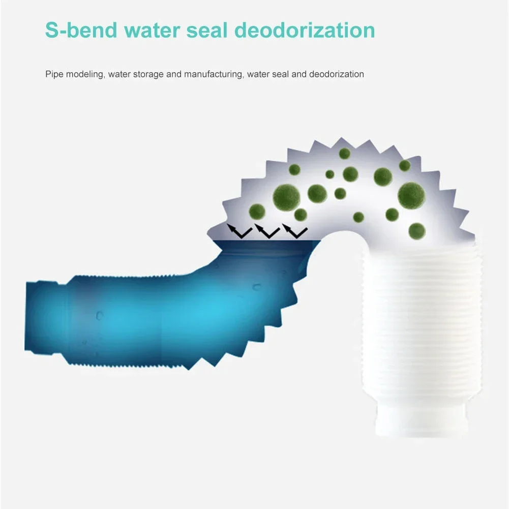 Wash Basin Drainage Pipe Odor Proof Curved Pipe Sewer Bathroom Horizontal Arrangement Wall Drainage Hose Water Leakage Plug Tool