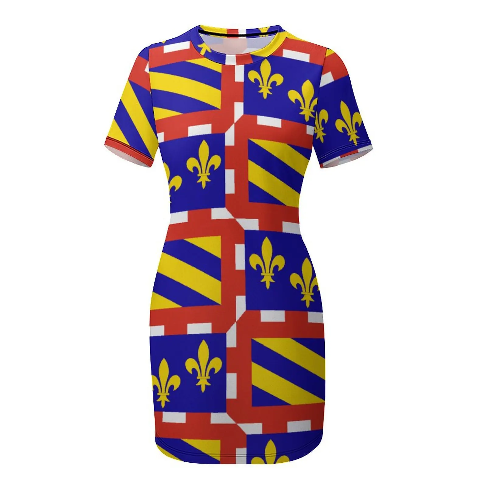 Sexy Flag of Bourgogne Short Sleeved Dress Humor Cocktails Woman's Clothing Strappy Dress Funny Graphic