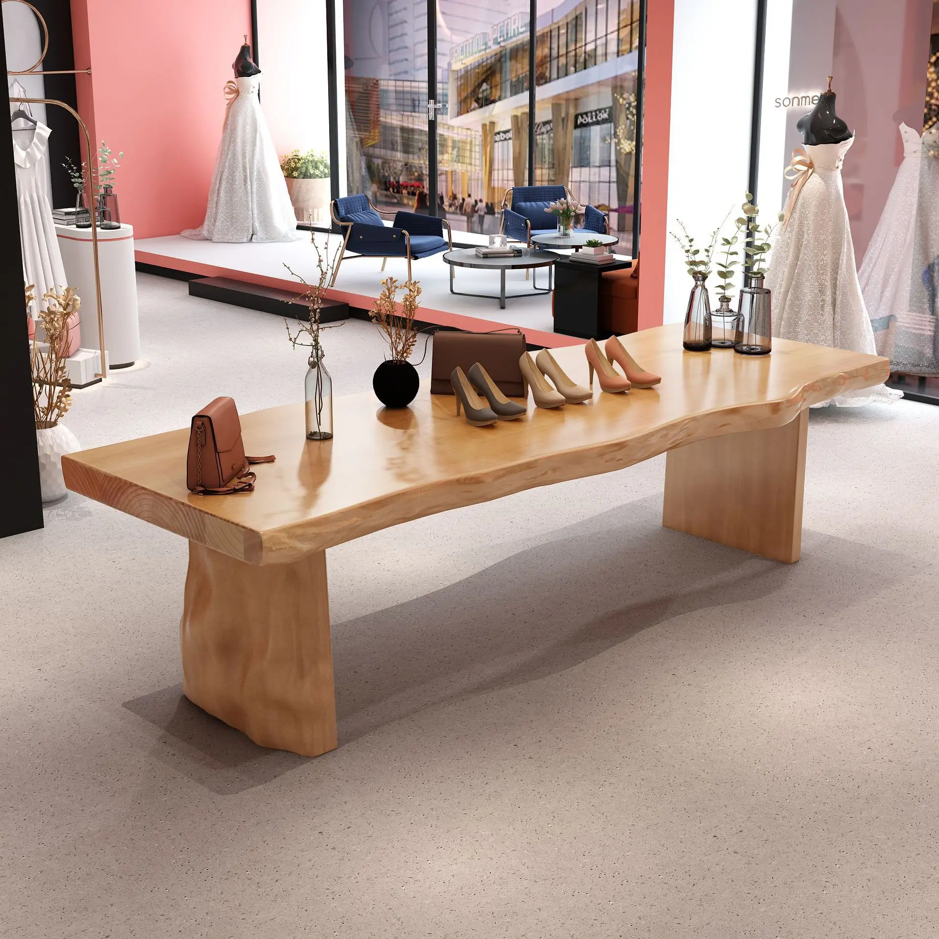 

Nordic solid wood clothing store Nakajima flowing water platform shoes bags jewelry display stand Internet celebrity bed and bre