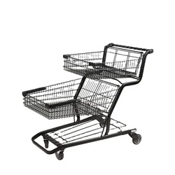 new style double layered big capacity metal hand push shopping cart supermarket trolly